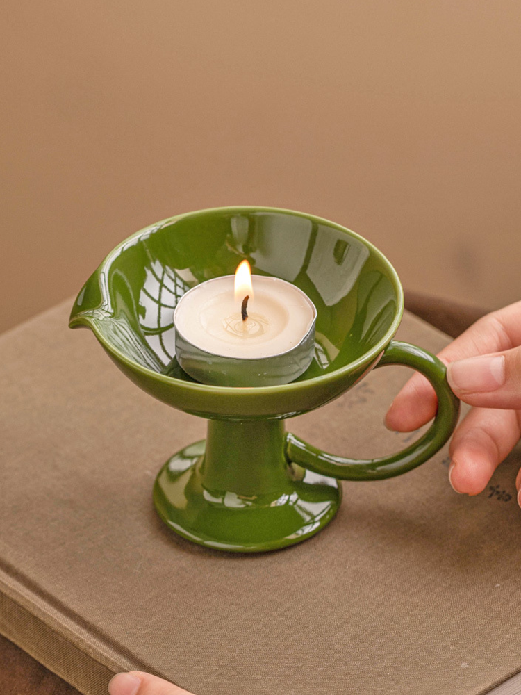 Ceramic Pedestal Candle Holder with Handle – Nordic Style Tealight Stand-3
