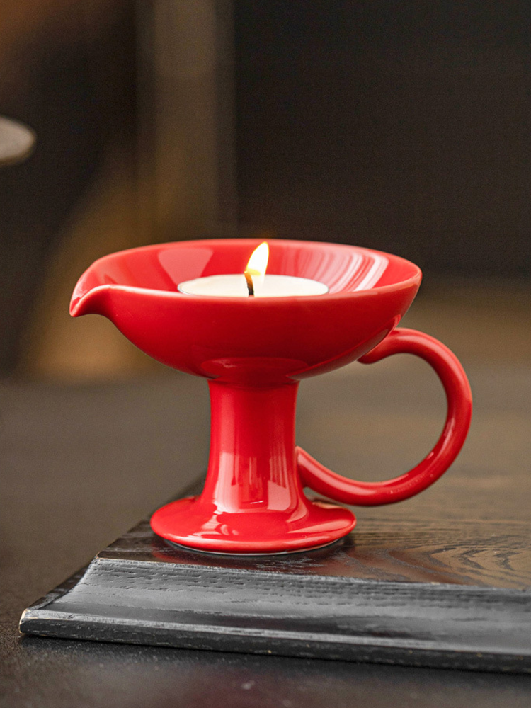 Ceramic Pedestal Candle Holder with Handle – Nordic Style Tealight Stand-2