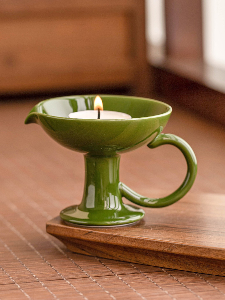 Ceramic Pedestal Candle Holder with Handle – Nordic Style Tealight Stand-4