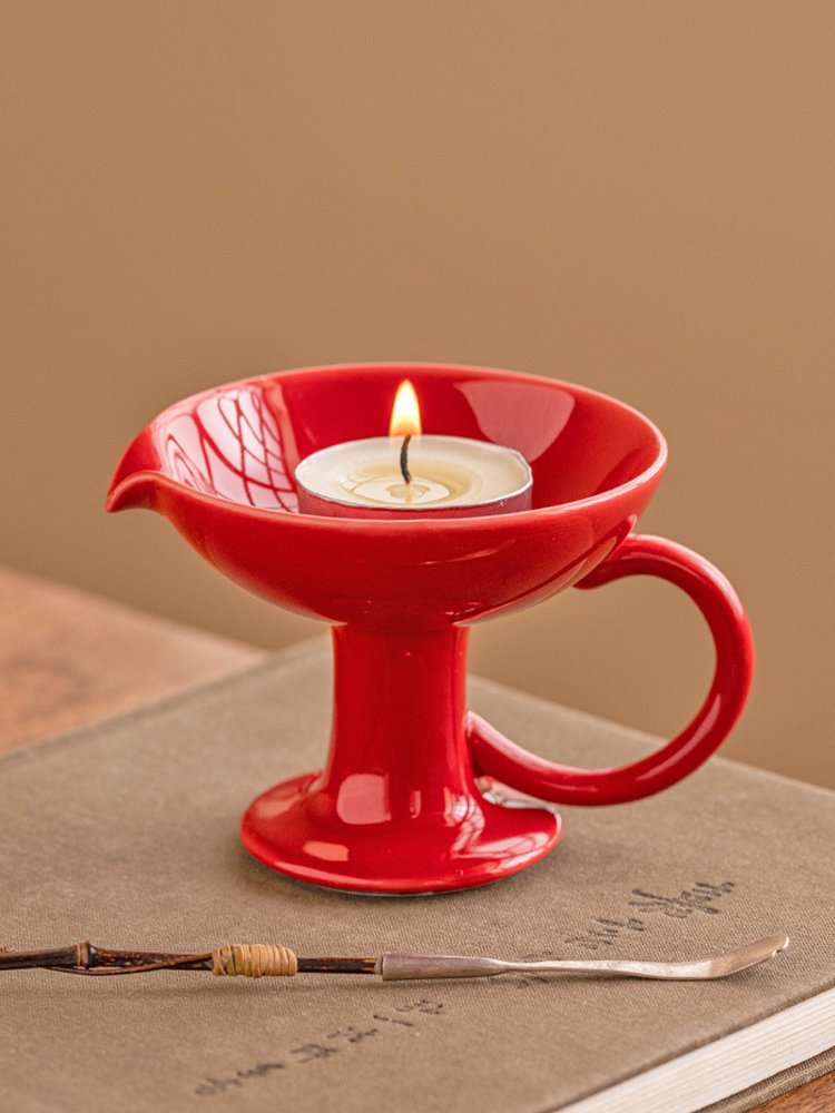 Ceramic Pedestal Candle Holder with Handle – Nordic Style Tealight Stand-1