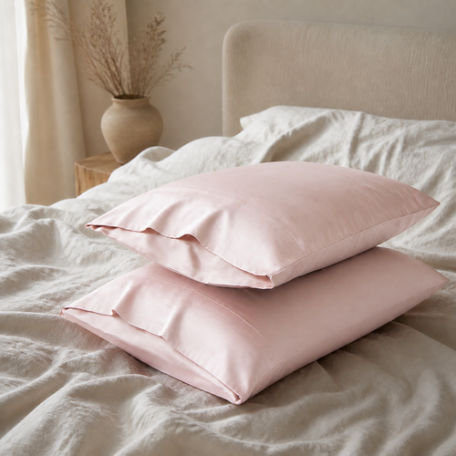 Duo de taies en soie de mûrier – Rose cerise clair, vue 1