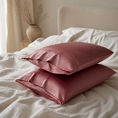 Duo de taies en soie de mûrier – Rose cerise, vue 1