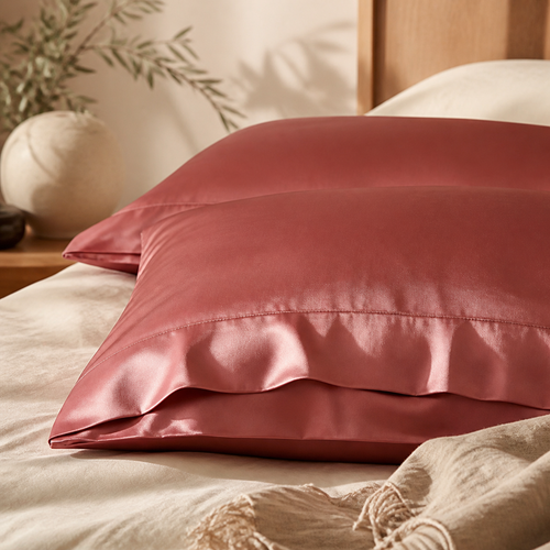 Duo de taies en soie de mûrier – Rose cerise, vue 2
