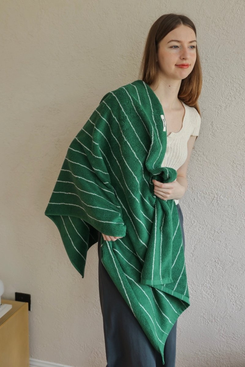 Modern Earthy Tone Pinstripe Bath Towel — 100% Long-Staple Cotton, Soft, Plush & Absorbent-2