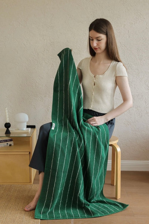 Modern Earthy Tone Pinstripe Bath Towel — 100% Long-Staple Cotton, Soft, Plush & Absorbent-1