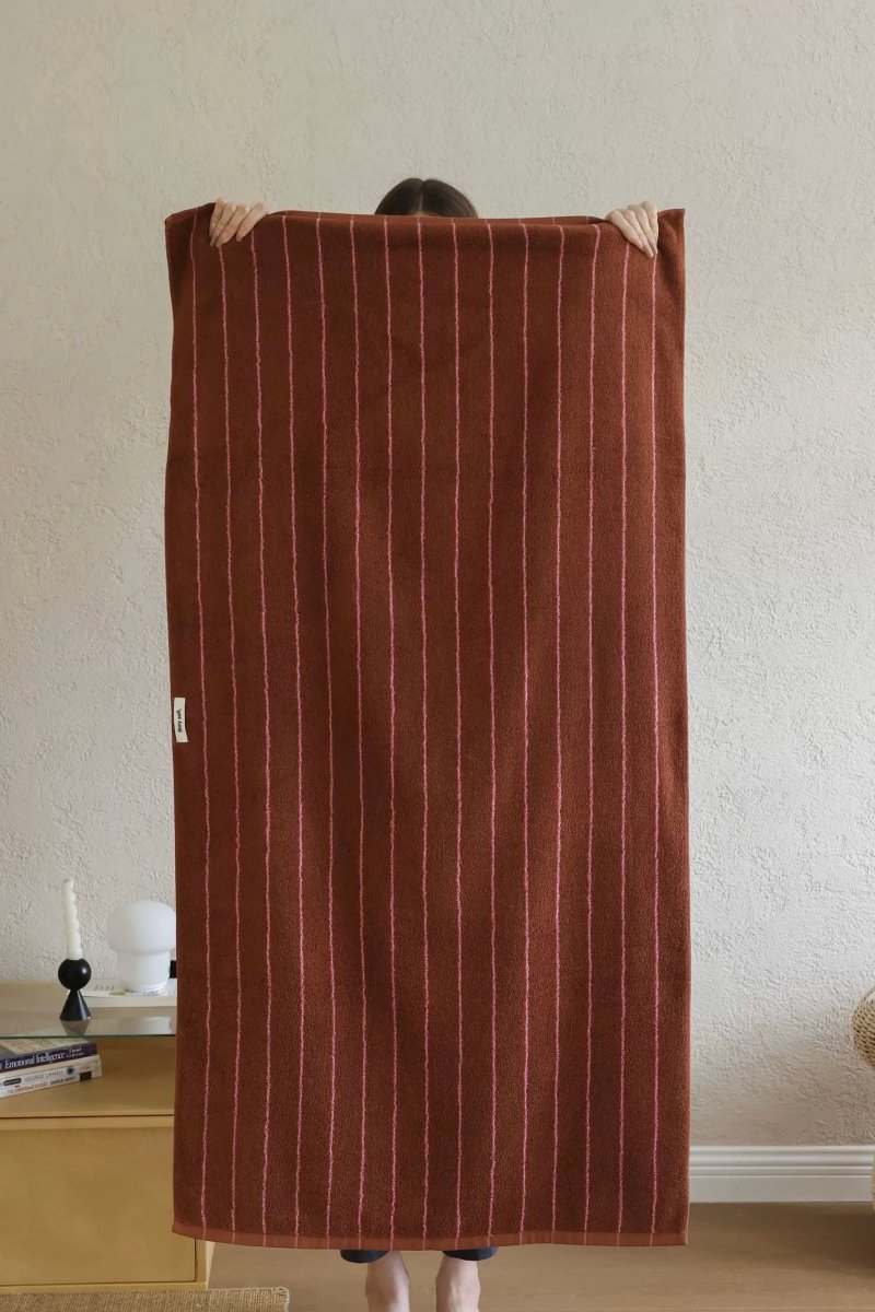 Modern Earthy Tone Pinstripe Bath Towel — 100% Long-Staple Cotton, Soft, Plush & Absorbent-6
