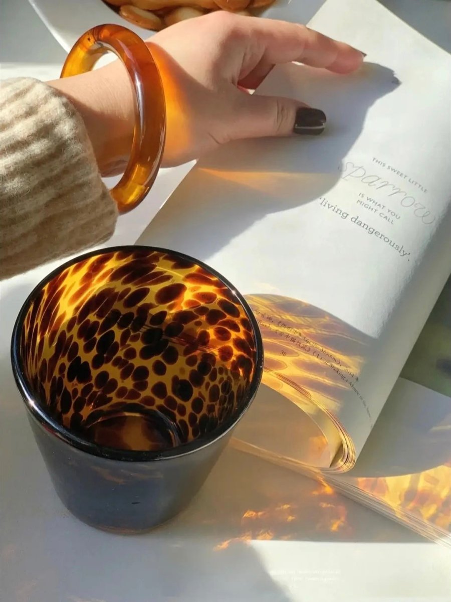 Handmade Retro Elegant Tortoise Glass Cup Tumbler Set of 2-1