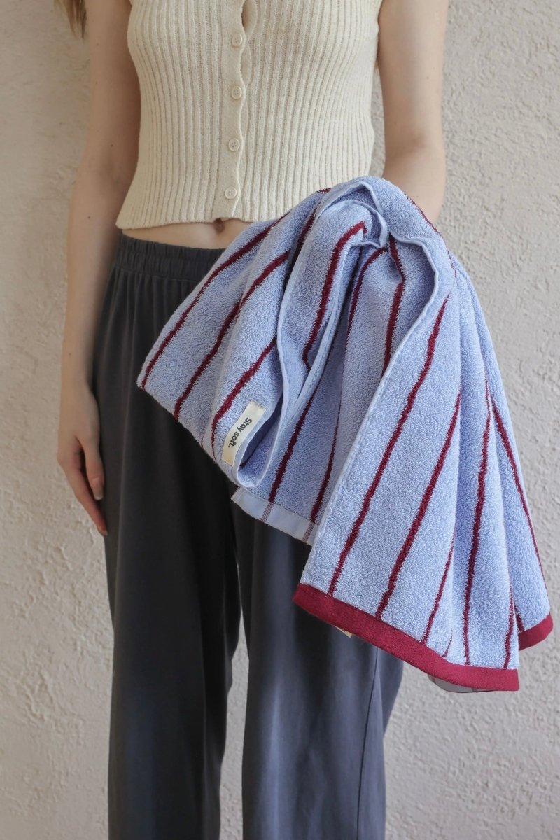 Serviette rayée bleu brume – vue 4