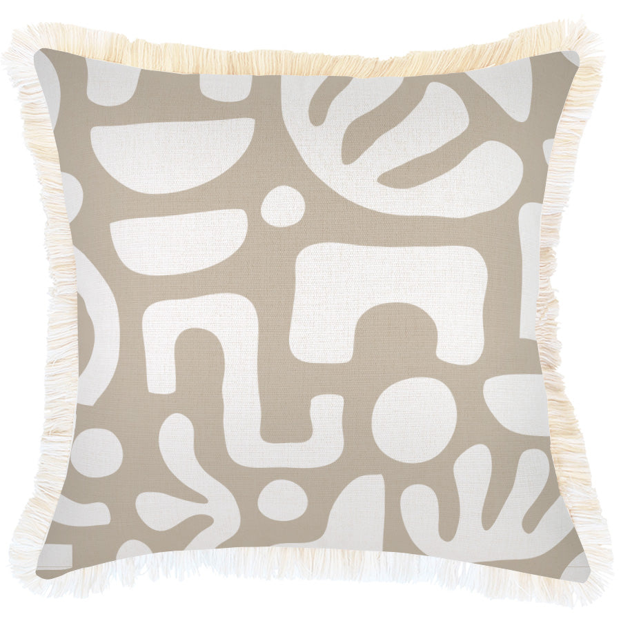 Housse de coussin texturée à franges, coloris sable