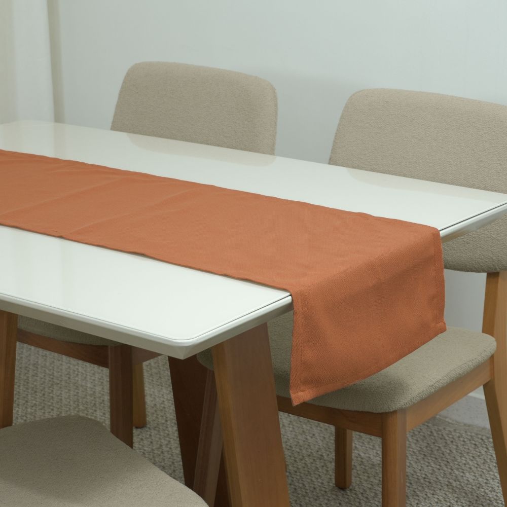 Chemin de table effet lin terracotta