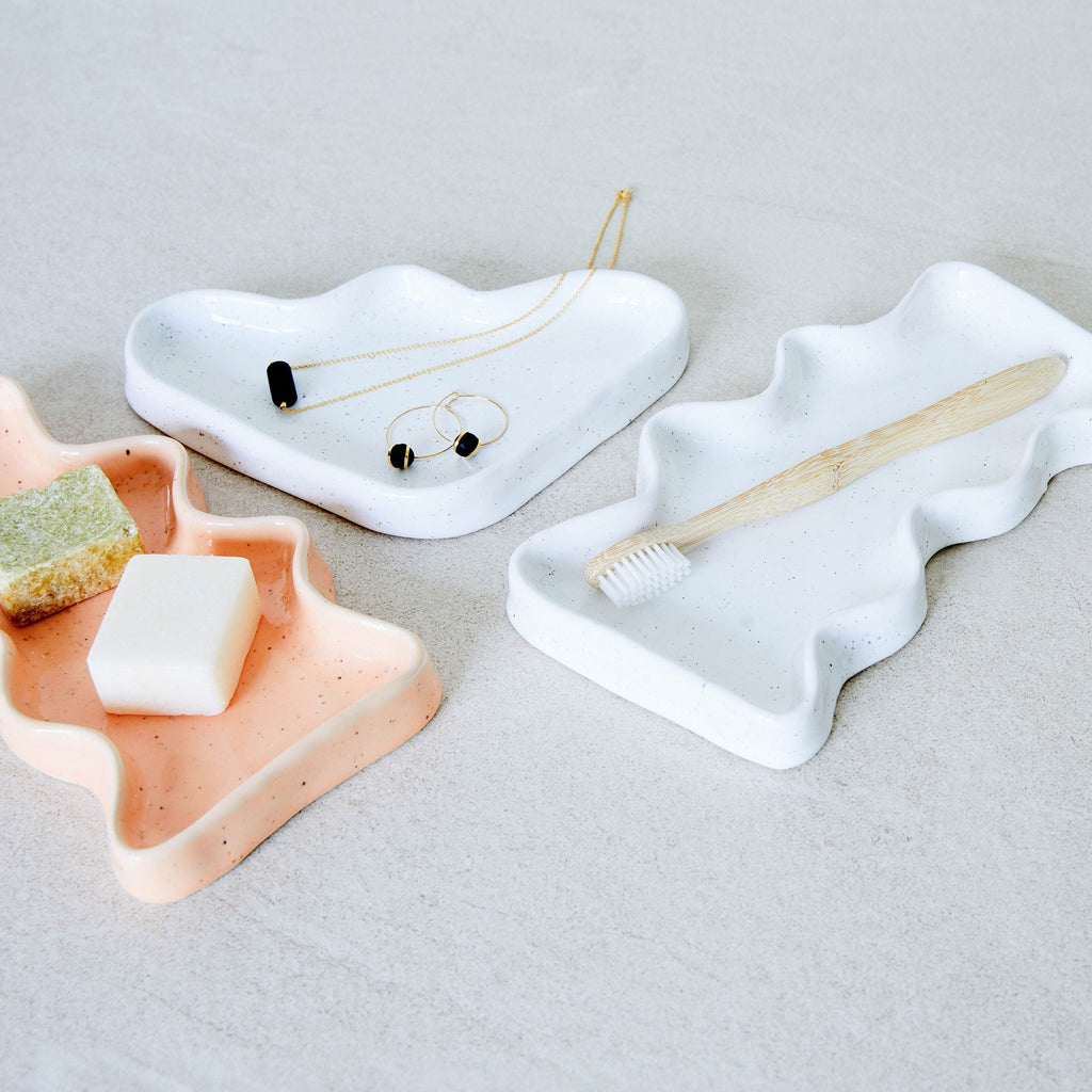 Ceramic Wave Trays - Speckled White - Rectangle-2