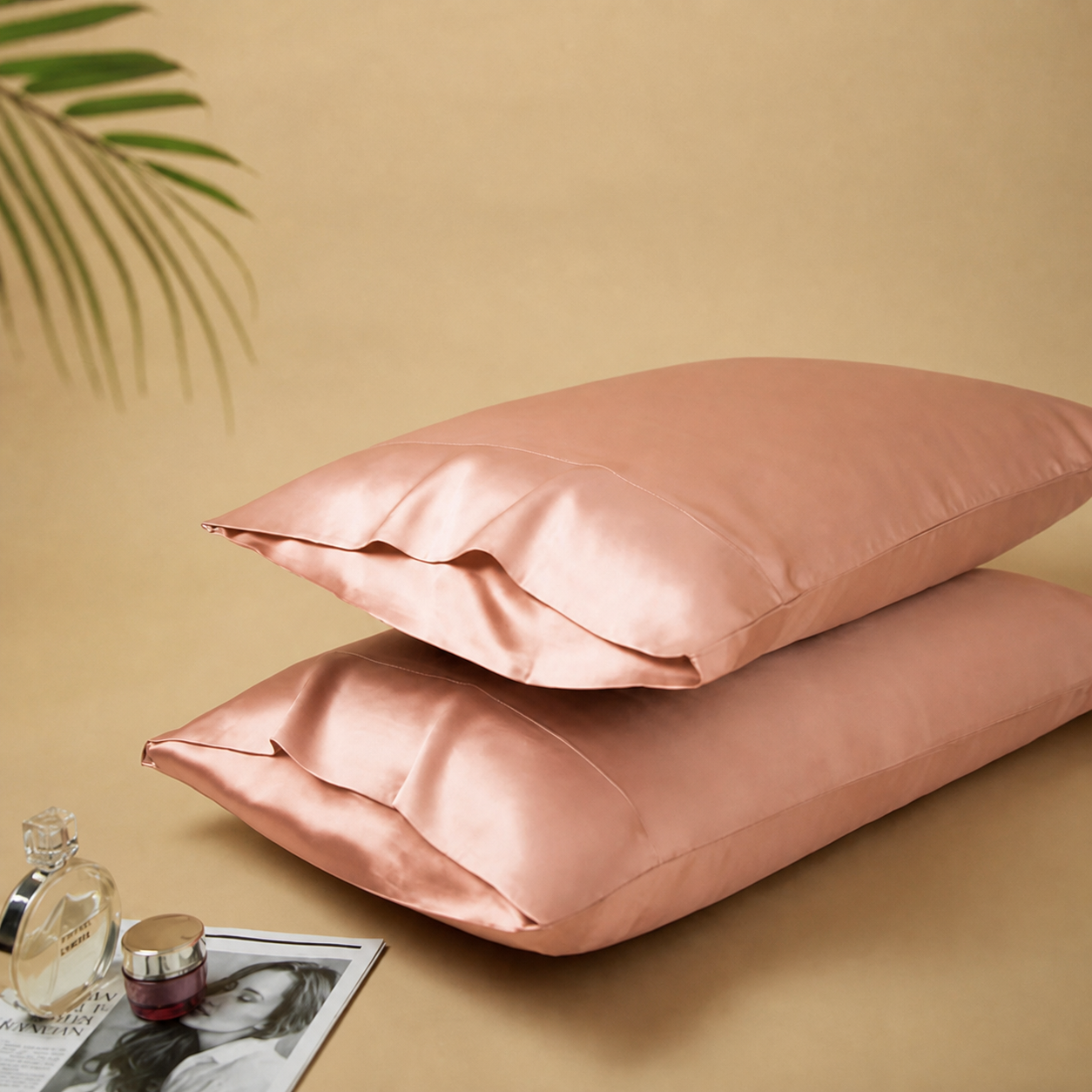 Duo de taies en soie de mûrier — Or rose