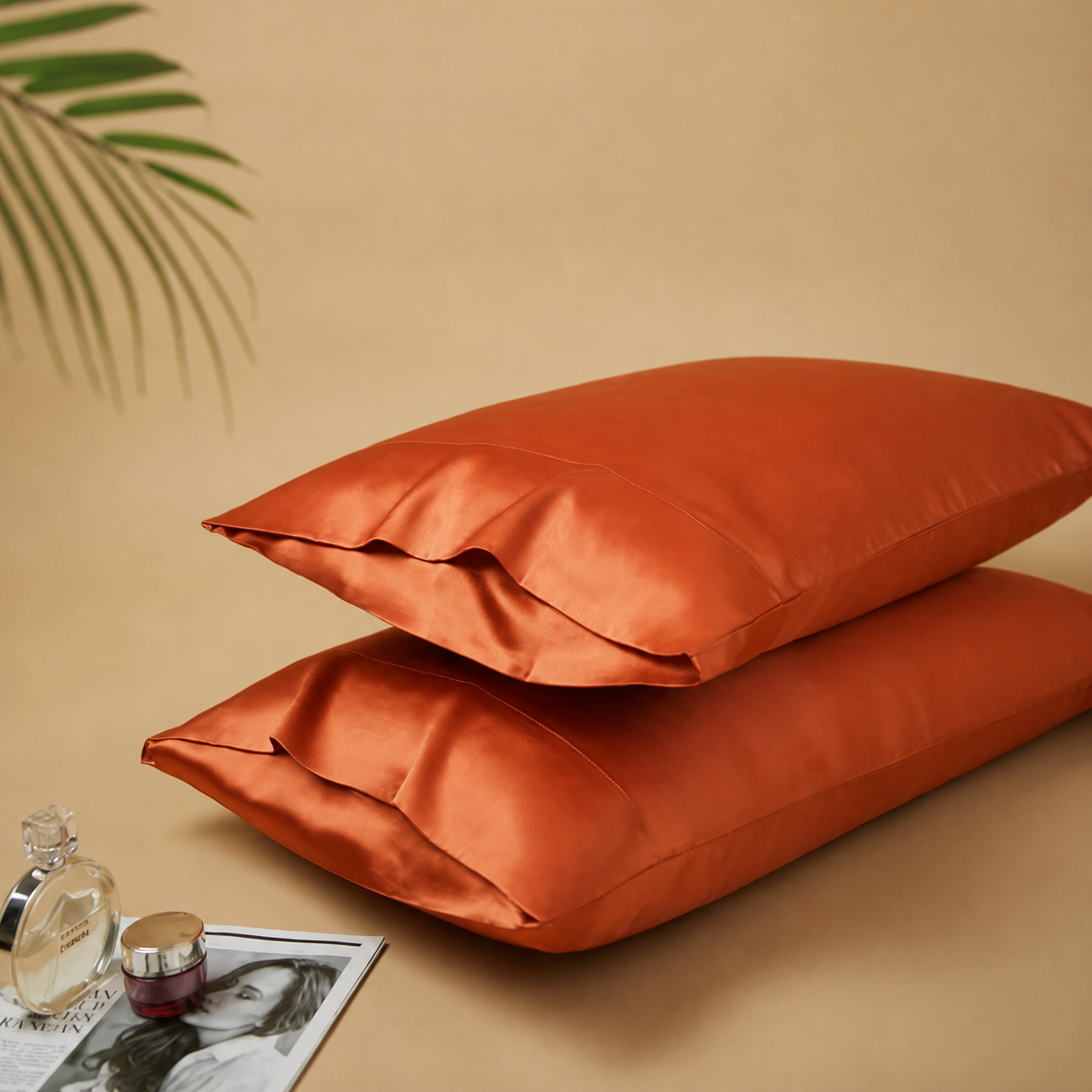 Duo de taies en soie de mûrier — Orange brûlé