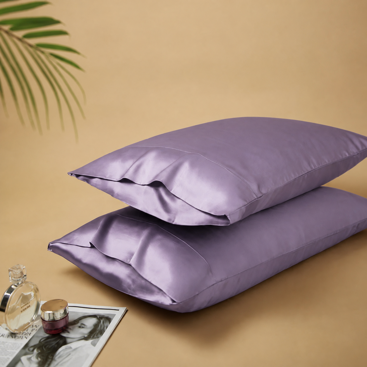 Duo de taies en soie de mûrier — Violet taro