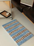 Tapis de bain rétro à rayures bleues