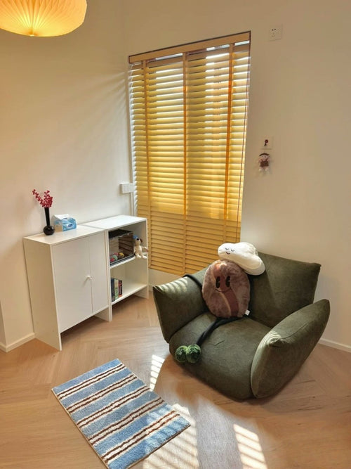 Tapis de bain rétro à rayures bleues – vue 2