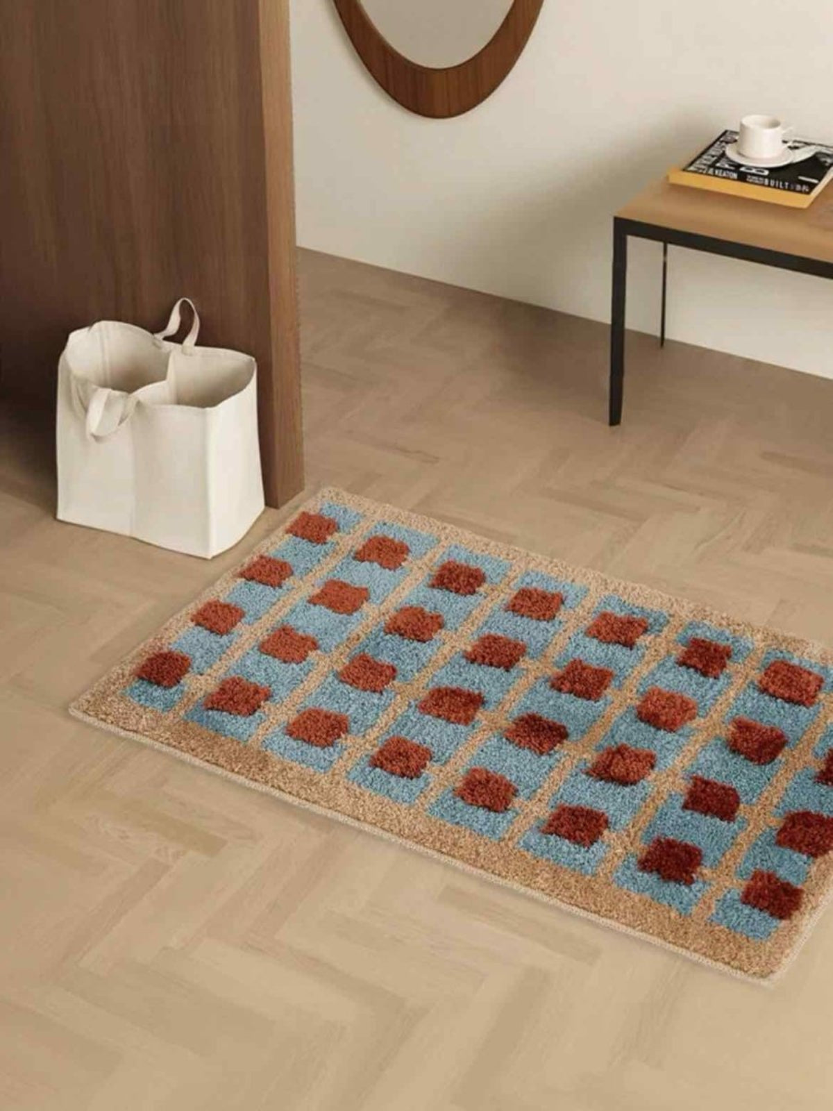 Ultra Soft Retro Whimsical Grid Bath Rug, Machine-washable, Absorbent Mat-4